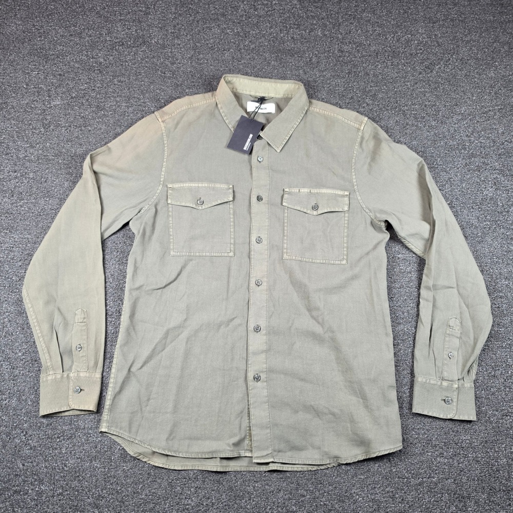 Buck Mason Draped Twill Shirt Drab Green Mens Medium Two Pocket Long Sleeve NEW